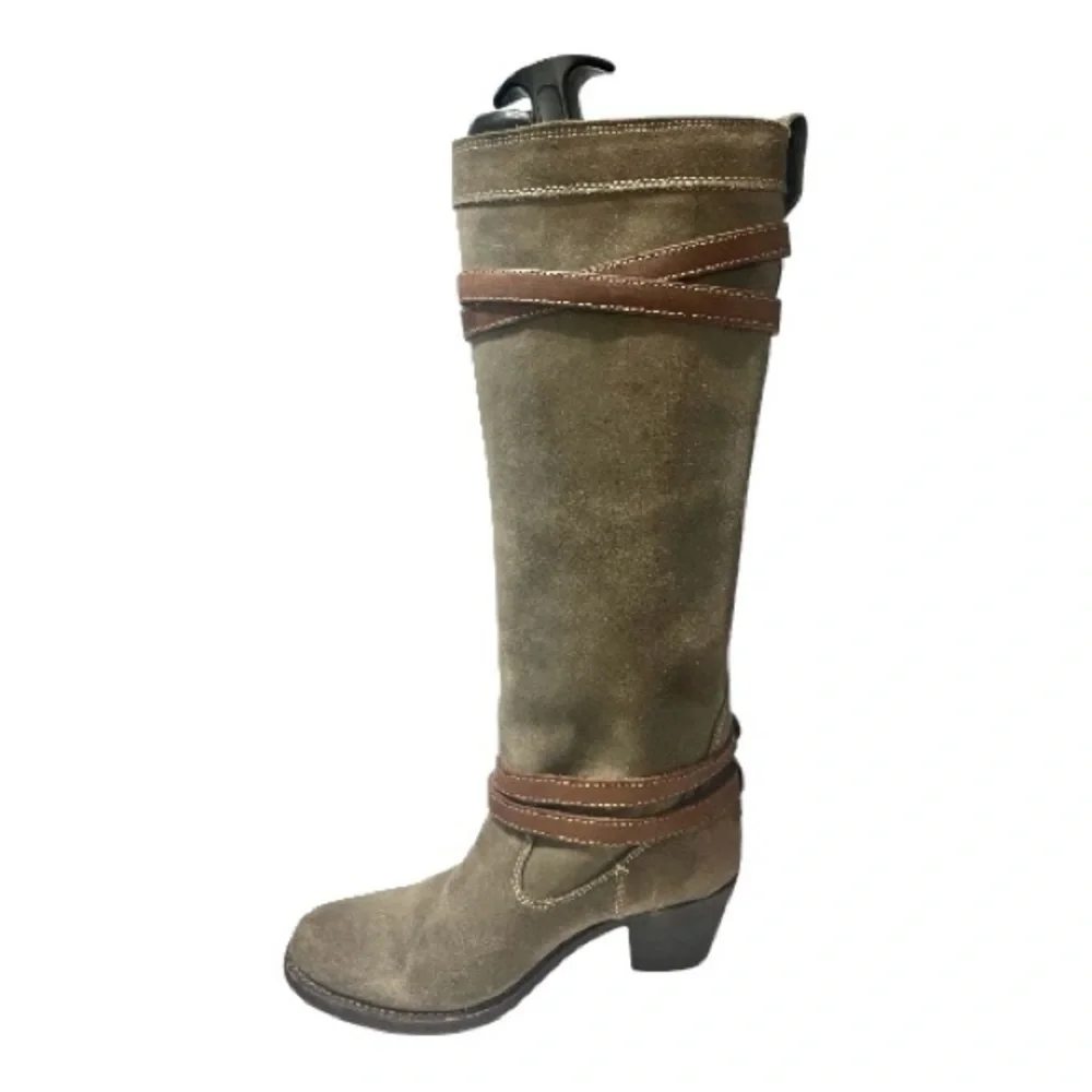 Frye Jane Strappy Knee Tan Brown Suede Boots 6.5